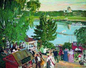 Promenade Langs de Wolga door Boris Mikhailovich Kustodiev